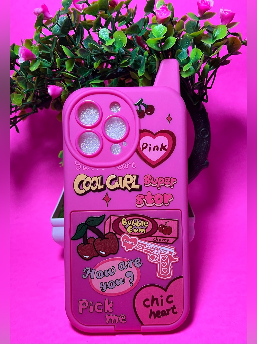 Y2K Heart 3D Cherry Pink Make Up Mirror Phone Case, IPhone 14 Pro Max